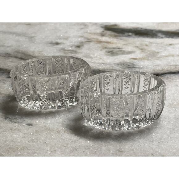 Vintage 2 Oval DUNCAN & MILLER Mardi Gras Crystal Open Salt Dip Cellar Cellars - Picture 1 of 6